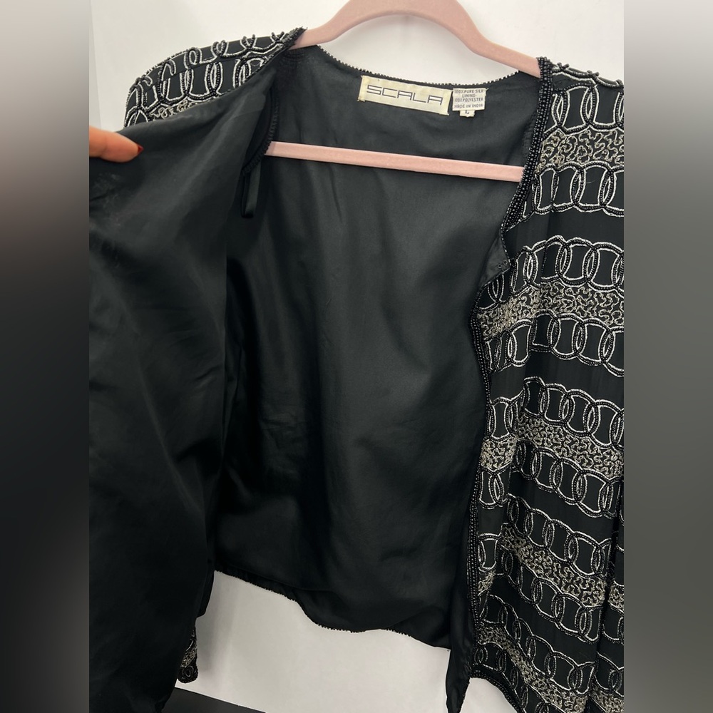 Vintage Scala Black Beaded Statement Jacket, 100%… - image 3